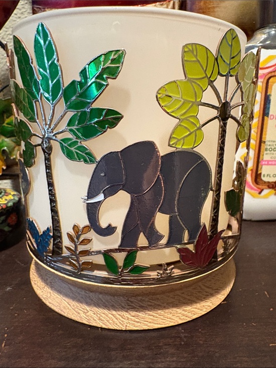 Bath & Body Works Other - Bath & Body Works Elephant Jungle enameled metal Candle Holder with Wooden Base